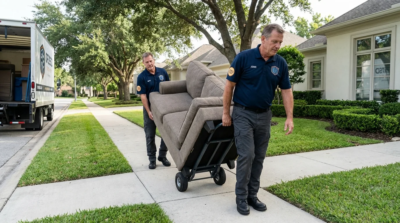 Local residential moving crew loading furniture in Freer, TX
